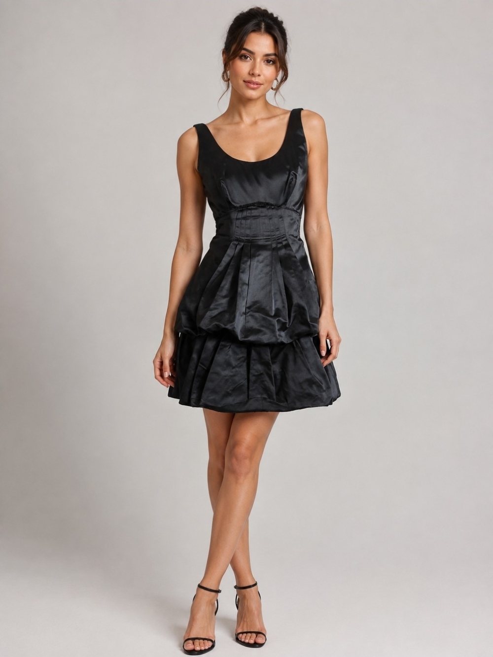 Prada Black Silk Sleeveless Double Peblum  Cocktail Dress Size 42 (6)